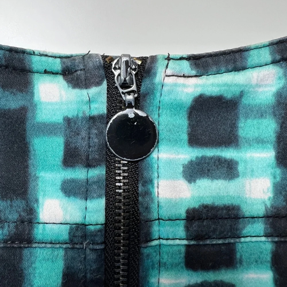 Marvin Richards Cotton Sheath Dress Teal Abstract Print Utility Pockets Size 4 - Picture 13 of 13